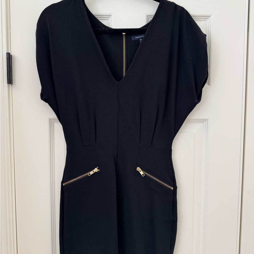 French Connection Black Mini Dress with Gold Zippers